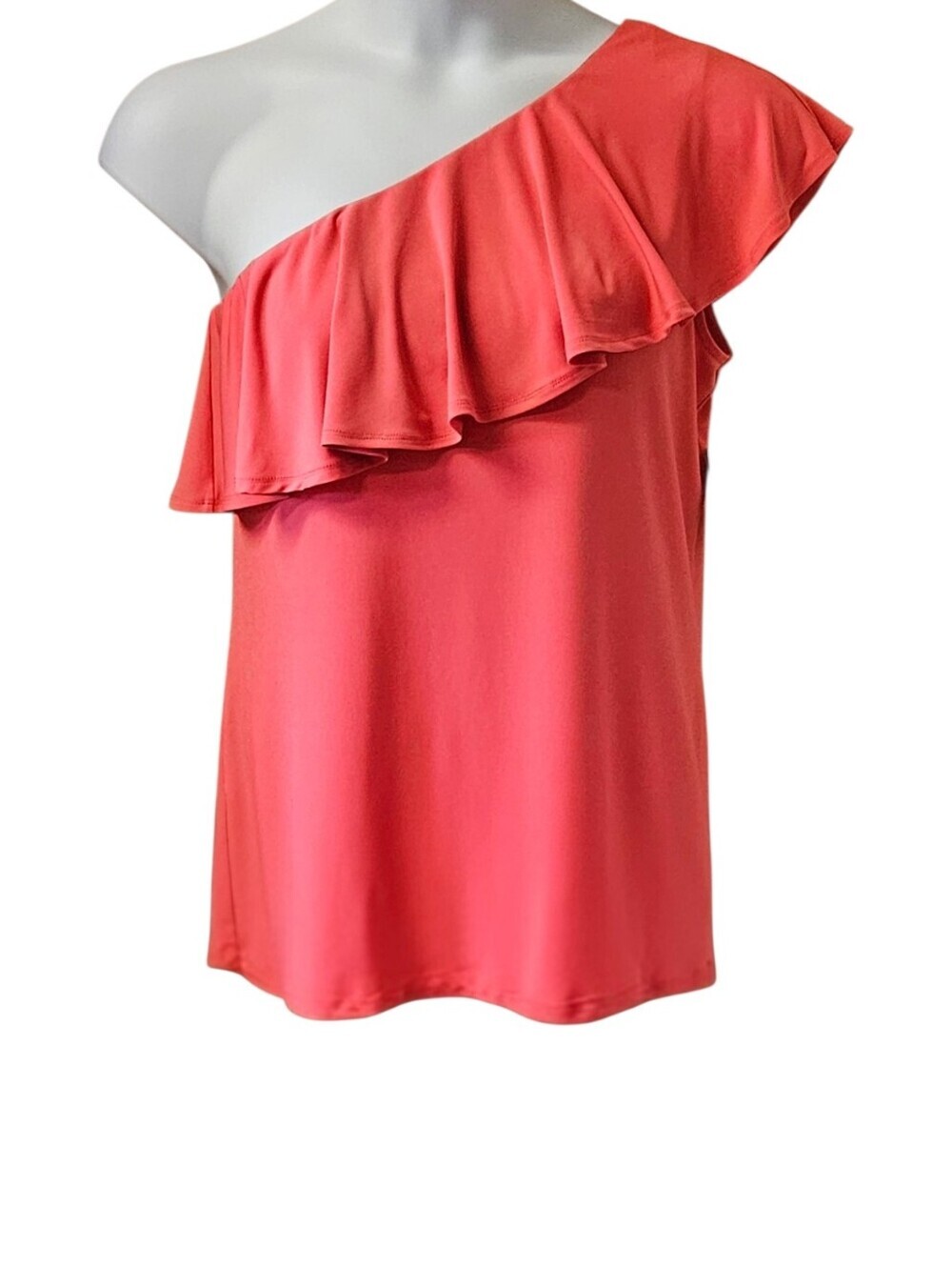 INC International Concepts L Polished Coral One Shoulder Ruffle Top NWT - Picture 2 of 14